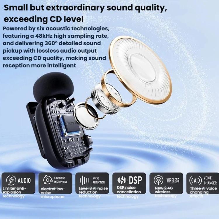 Micrófono de dedo BOYA Mini inalámbrico con clip de solapa para transmisión en vivo móvil y grabación con reducción de ruido., Type-C 1 To 1, Type-C 1 To 2+Charging Case, 8 Pin 1 To 1