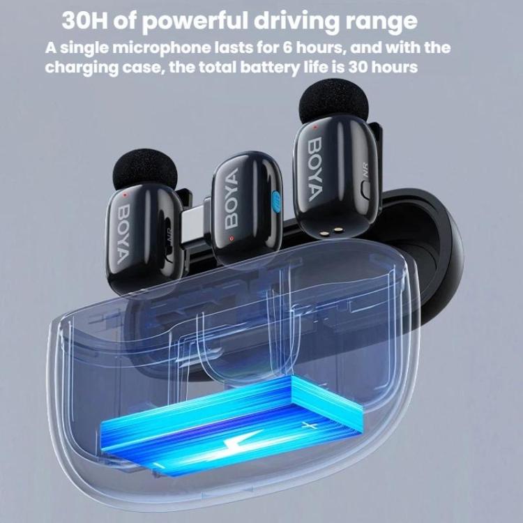 Micrófono de dedo BOYA Mini inalámbrico con clip de solapa para transmisión en vivo móvil y grabación con reducción de ruido., Type-C 1 To 1, Type-C 1 To 2+Charging Case, 8 Pin 1 To 1