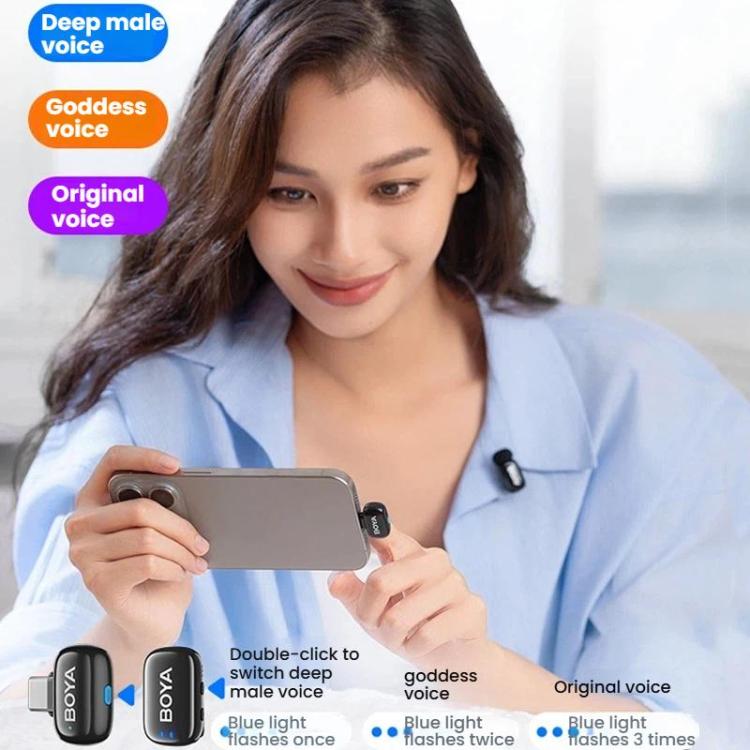 Micrófono de dedo BOYA Mini inalámbrico con clip de solapa para transmisión en vivo móvil y grabación con reducción de ruido., Type-C 1 To 1, Type-C 1 To 2+Charging Case, 8 Pin 1 To 1