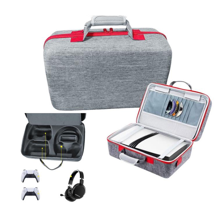 Funda de transporte para consola PS5 Pro y accesorios con compartimento para auriculares y bolsa de almacenamiento de doble capa.