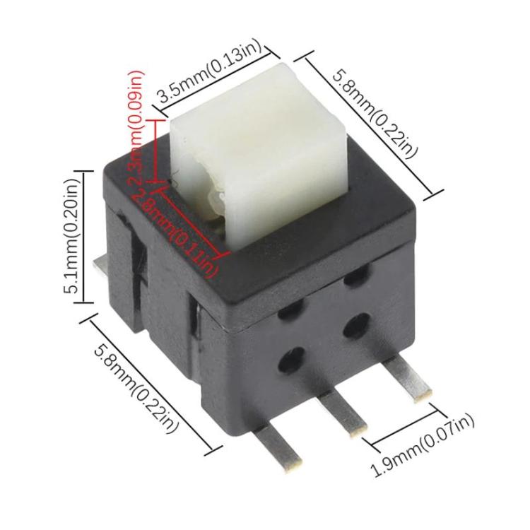 20 unidades de interruptor táctil de 5,8 x 5,8 mm con cabeza plana, doble fila y botón de encendido de 6 pines., Latching, Non-Latching