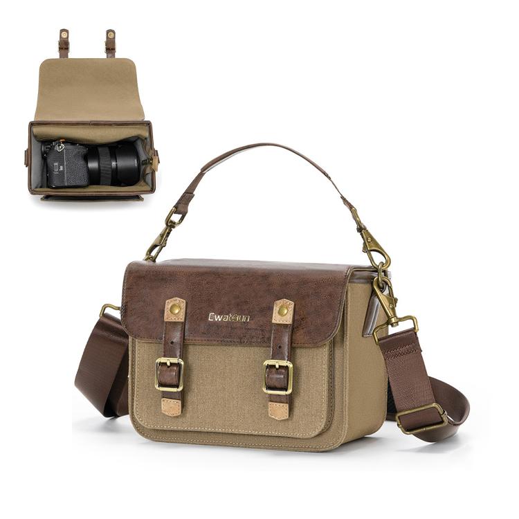 Bolso de lona informal para cámara sin espejo/DSLR Cwatcun D181 Retro de un solo hombro., Small Brown, Medium Brown