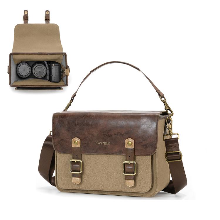 Bolso de lona informal para cámara sin espejo/DSLR Cwatcun D181 Retro de un solo hombro., Small Brown, Medium Brown