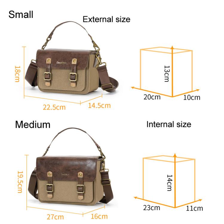 Bolso de lona informal para cámara sin espejo/DSLR Cwatcun D181 Retro de un solo hombro., Small Brown, Medium Brown