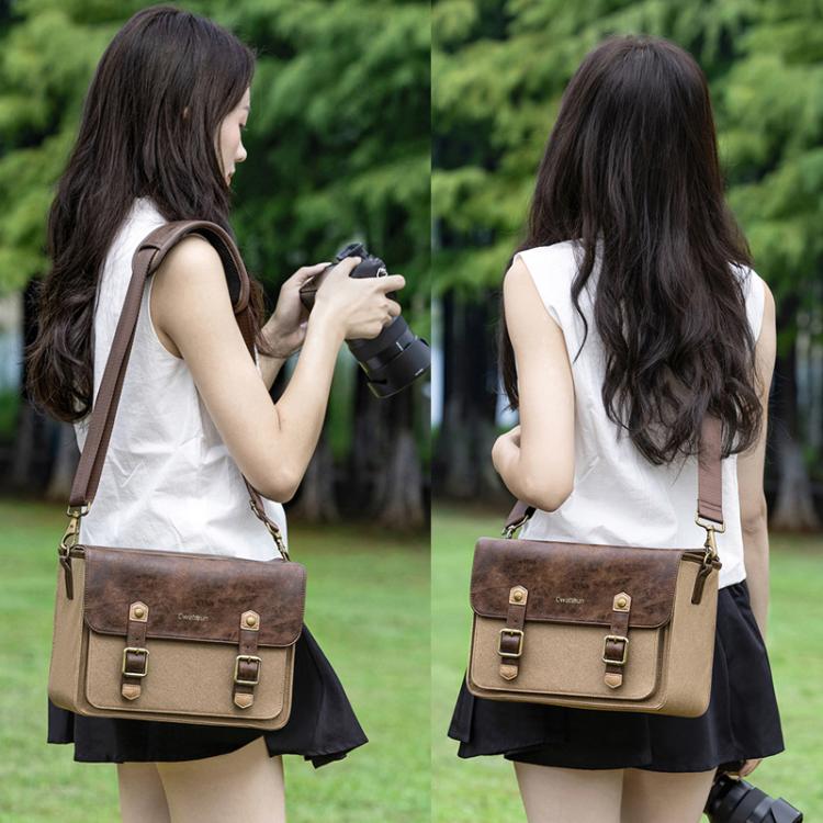 Bolso de lona informal para cámara sin espejo/DSLR Cwatcun D181 Retro de un solo hombro., Small Brown, Medium Brown