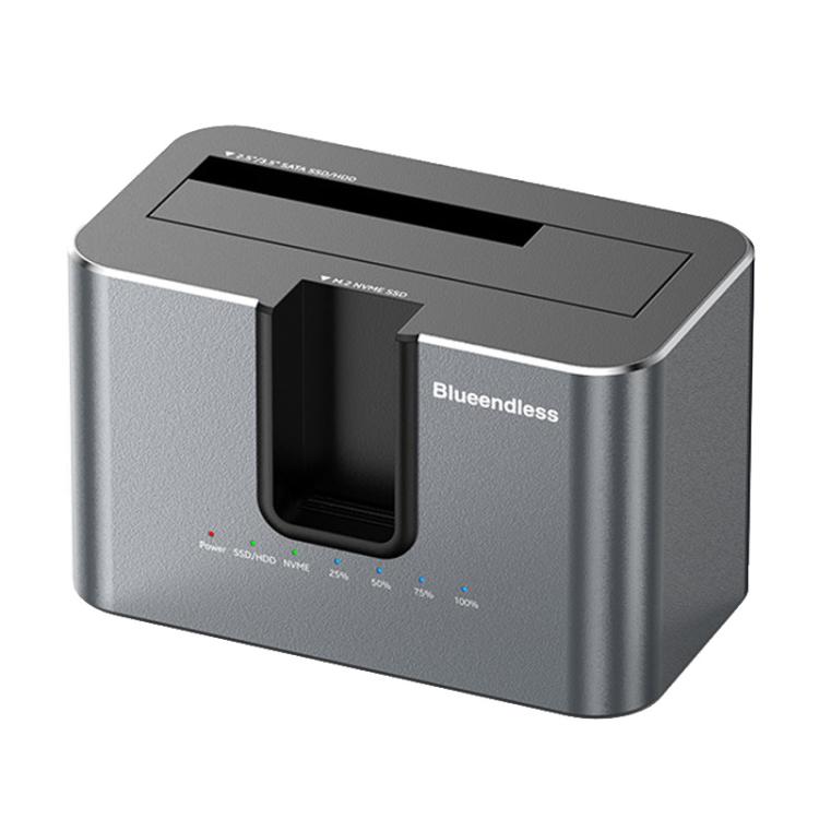Carcasa para discos duros SATA de doble bahía Blueendless HD01N de 2,5/3,5 pulgadas, lector de SSD M.2 NVMe y dispositivo de clonación sin conexión., US Plug, EU Plug, UK Plug