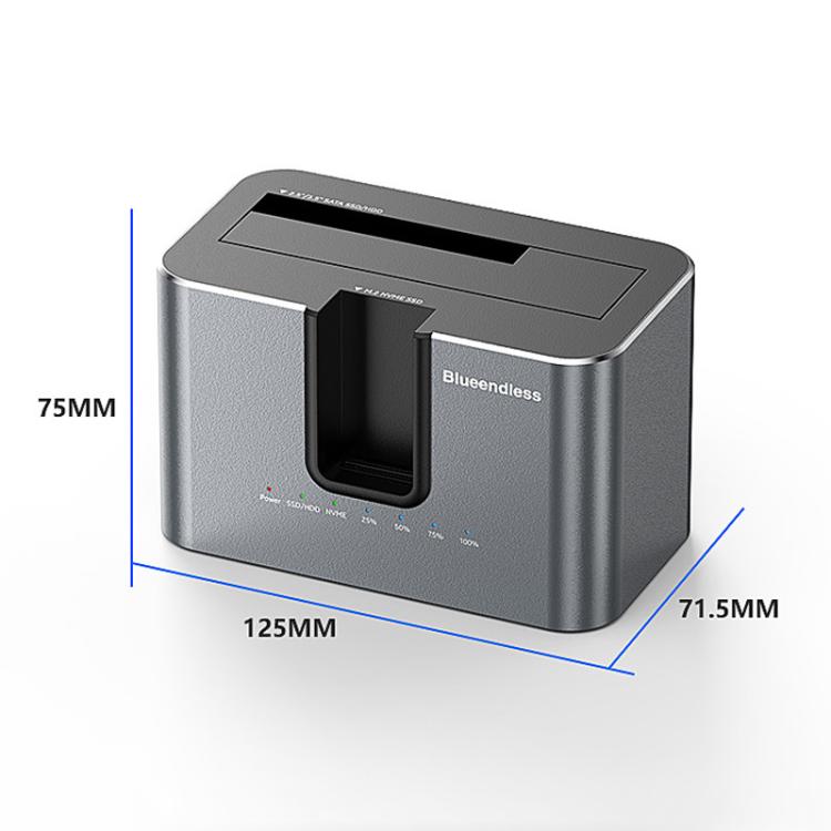 Carcasa para discos duros SATA de doble bahía Blueendless HD01N de 2,5/3,5 pulgadas, lector de SSD M.2 NVMe y dispositivo de clonación sin conexión., US Plug, EU Plug, UK Plug
