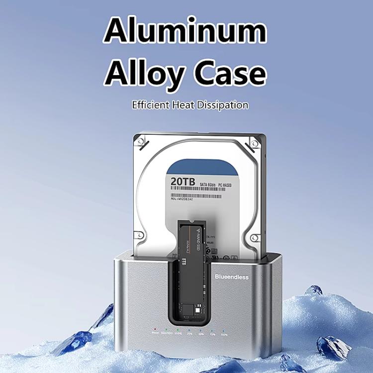 Carcasa para discos duros SATA de doble bahía Blueendless HD01N de 2,5/3,5 pulgadas, lector de SSD M.2 NVMe y dispositivo de clonación sin conexión., US Plug, EU Plug, UK Plug