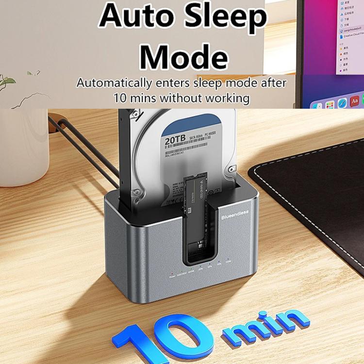Carcasa para discos duros SATA de doble bahía Blueendless HD01N de 2,5/3,5 pulgadas, lector de SSD M.2 NVMe y dispositivo de clonación sin conexión., US Plug, EU Plug, UK Plug