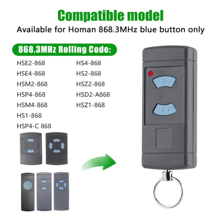 Control remoto inalámbrico para puerta de garaje HORMANN HSE2 / HSE4 de 868 MHz (copia), 2-Button 868MHZ