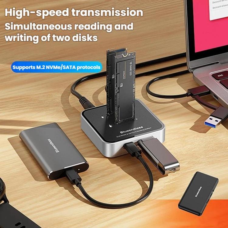 Carcasa para unidades SSD NVMe/SATA de doble bahía M.2 Blueendless SD09, US Plug, EU Plug, UK Plug