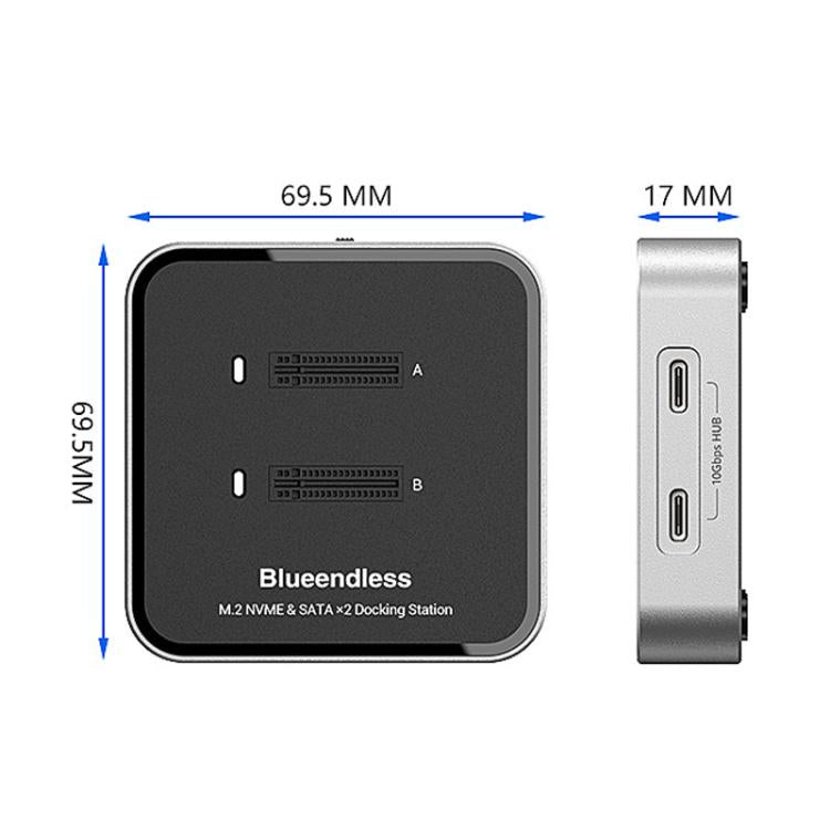 Carcasa para unidades SSD NVMe/SATA de doble bahía M.2 Blueendless SD09, US Plug, EU Plug, UK Plug