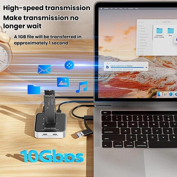 Carcasa para unidades SSD NVMe/SATA de doble bahía M.2 Blueendless SD09, US Plug, EU Plug, UK Plug