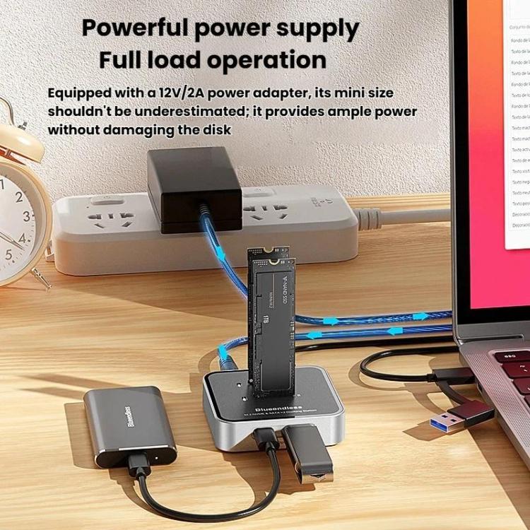 Carcasa para unidades SSD NVMe/SATA de doble bahía M.2 Blueendless SD09, US Plug, EU Plug, UK Plug