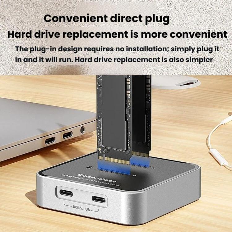 Carcasa para unidades SSD NVMe/SATA de doble bahía M.2 Blueendless SD09, US Plug, EU Plug, UK Plug