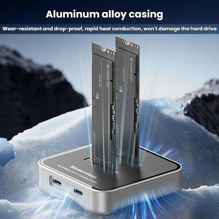 Carcasa para unidades SSD NVMe/SATA de doble bahía M.2 Blueendless SD09, US Plug, EU Plug, UK Plug