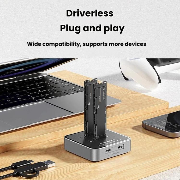 Carcasa para unidades SSD NVMe/SATA de doble bahía M.2 Blueendless SD09, US Plug, EU Plug, UK Plug