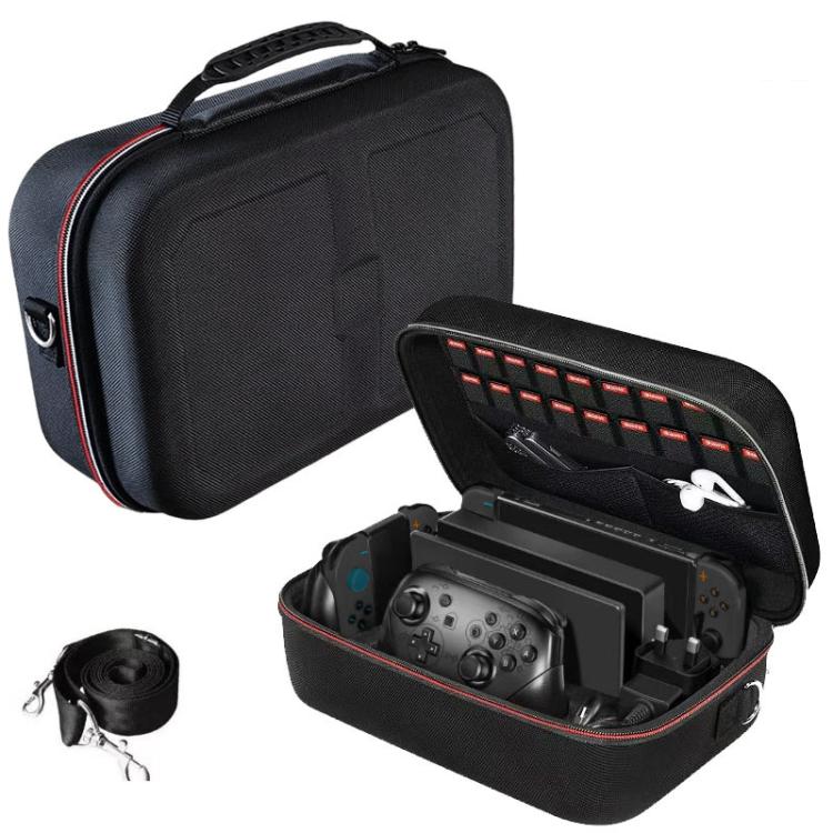 Estuche rígido de transporte para Switch 2 con compartimento interior extraíble para la consola y juego completo de accesorios.