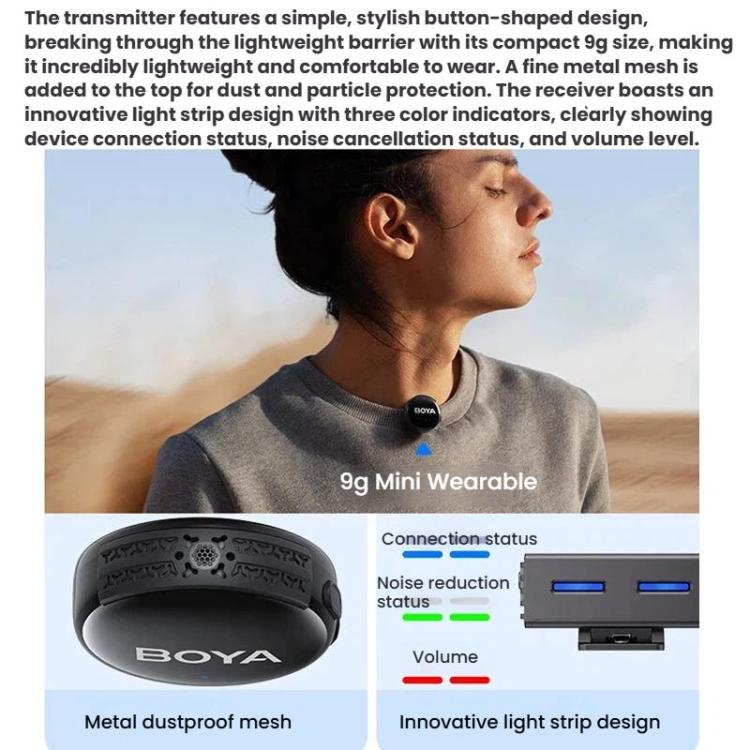 Micrófono de solapa inalámbrico con botón, reducción de ruido por IA y calidad de sonido Hi-Fi. Micrófono para transmisiones en vivo desde dispositivos móviles., BOYA LINK3-02 Type-C, BOYA LINK3-01 Type-C+8 Pin