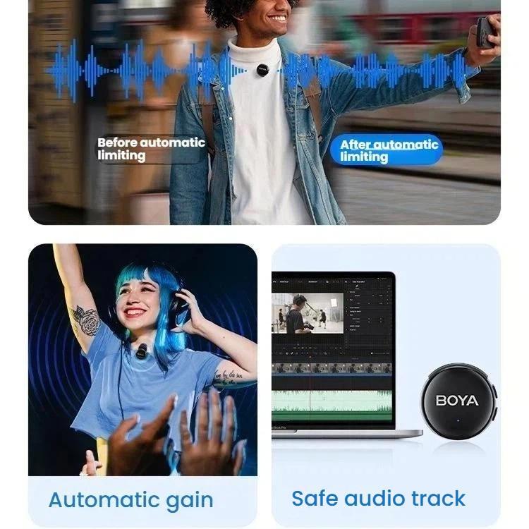 Micrófono de solapa inalámbrico con botón, reducción de ruido por IA y calidad de sonido Hi-Fi. Micrófono para transmisiones en vivo desde dispositivos móviles., BOYA LINK3-02 Type-C, BOYA LINK3-01 Type-C+8 Pin