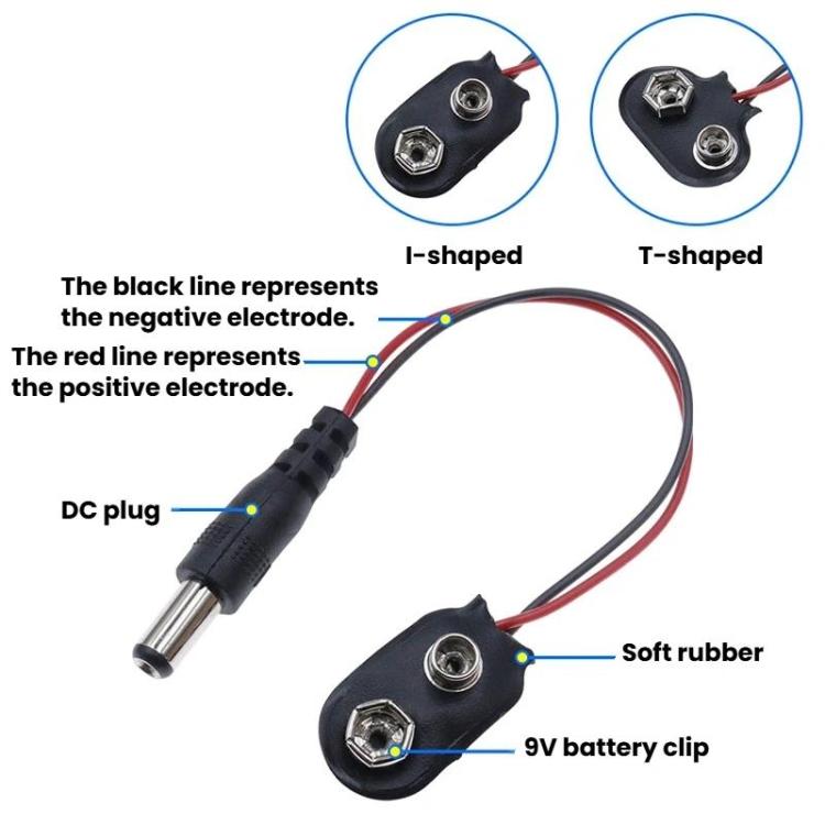 10 pinzas para batería de 9V con cables y estuche para batería, Type I Hard Buckle, Type I, Type T, Type I With DC Plug, Type T With DC Plug