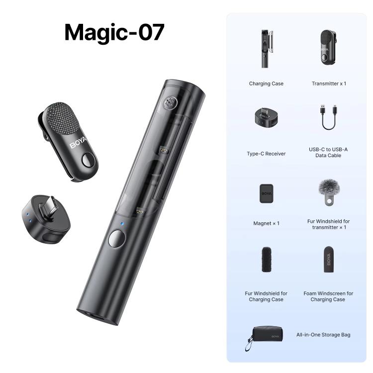 Micrófono de solapa inalámbrico flexible BOYA Magic 4 en 1 para transmisiones en vivo con reducción de ruido, entrevistas y micrófono de escritorio., 07 Type-C 1 To 1 With Charging Case, 05 Type-C 1 To 2 With Charging Case                              ...