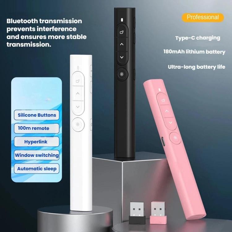 Mando a distancia recargable con puntero láser rojo para presentaciones, alcance inalámbrico de 100 m y receptor USB magnético.