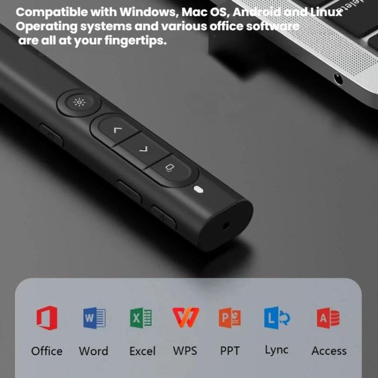 Mando a distancia recargable con puntero láser rojo para presentaciones, alcance inalámbrico de 100 m y receptor USB magnético.