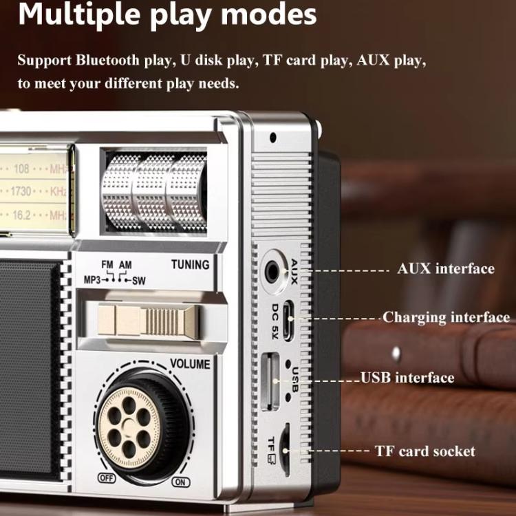 Altavoz Bluetooth portátil MD-979S con alimentación solar, antena exterior multifunción y radio.