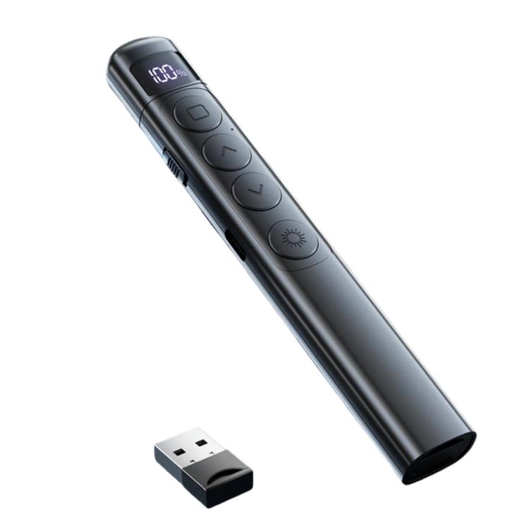 Puntero láser remoto recargable con pantalla digital para presentaciones, RF de 2,4 GHz y alcance de 100 m.
