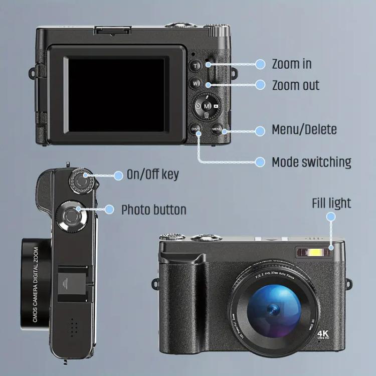Videocámara digital retro HD DC101, cámara micro réflex digital portátil., Single Camera, With 32G Memory Card, With 64G Memory Card, With 128G Memory Card