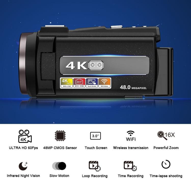 Videocámara digital portátil HD 4K con estabilización electrónica de imagen para deportes al aire libre, enchufe estadounidense., Standard, Standard+32G Memory Card, Standard+64G Memory Card, Standard+128G Memory Card