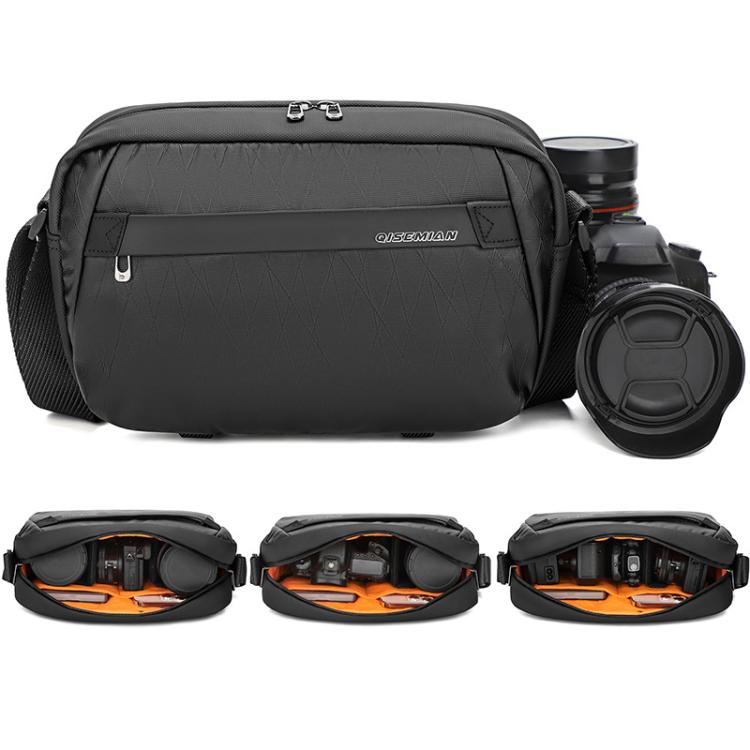 Bolso bandolera para cámara QISEMIAN para hombre, resistente al agua, para fotografía DSLR, con divisores extraíbles y soporte para trípode.