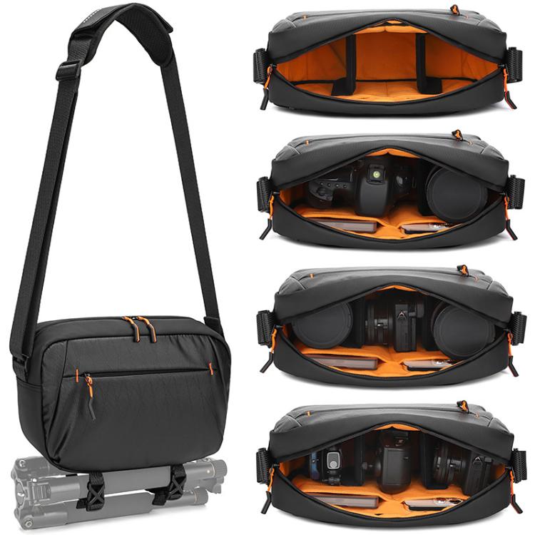 Bolso bandolera para cámara QISEMIAN XK110 para hombre, resistente al agua, para fotografía DSLR, con divisores extraíbles y soporte para trípode.