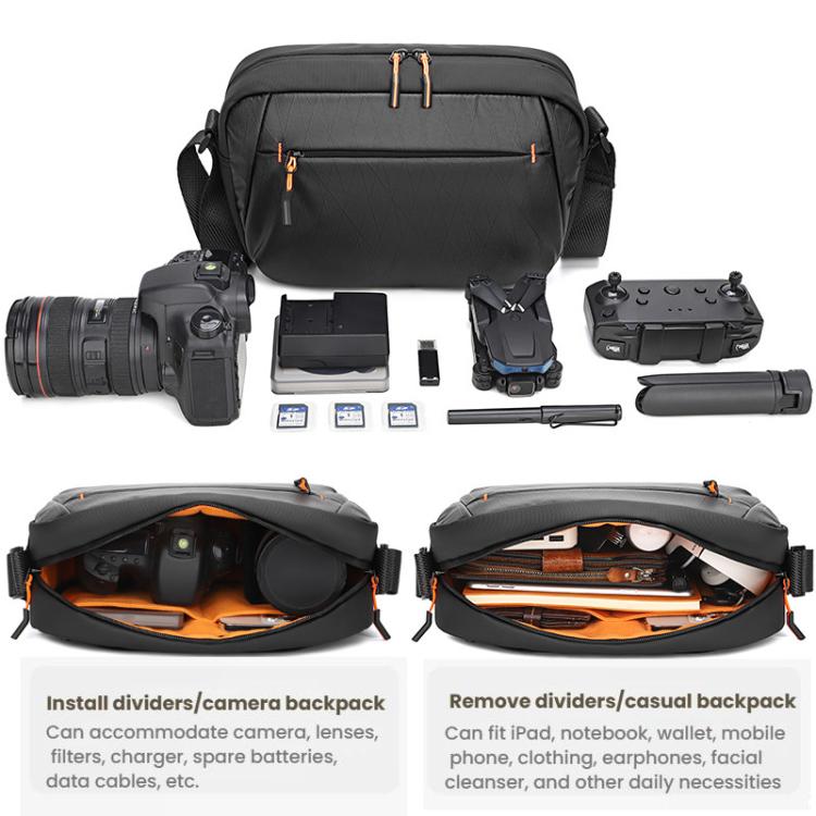 Bolso bandolera para cámara QISEMIAN XK110 para hombre, resistente al agua, para fotografía DSLR, con divisores extraíbles y soporte para trípode.