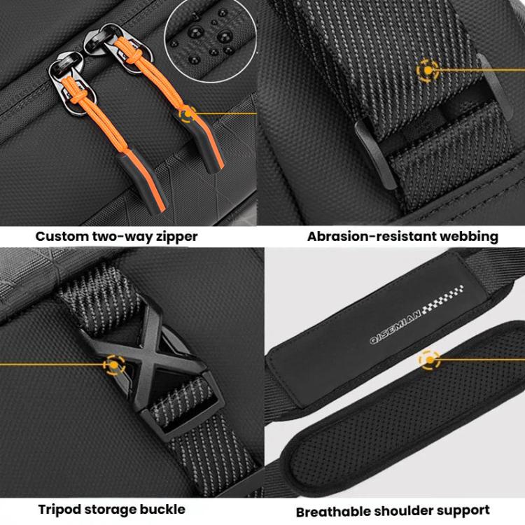 Bolso bandolera para cámara QISEMIAN XK110 para hombre, resistente al agua, para fotografía DSLR, con divisores extraíbles y soporte para trípode.