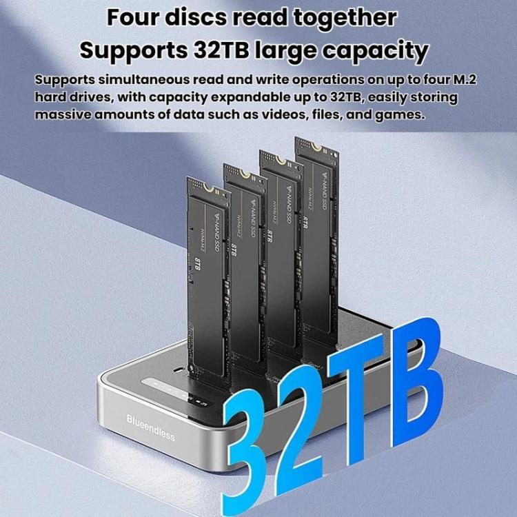 Carcasa para unidades NVMe de cuatro bahías Blueendless DB2804NA, dispositivo de copia y clonación M.2 de 1 a 3, carcasa externa para SSD, lector externo, US Plug, EU Plug, UK Plug