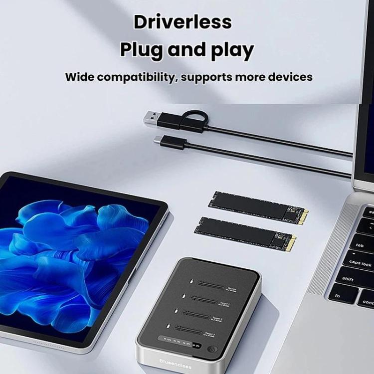 Carcasa para unidades NVMe de cuatro bahías Blueendless DB2804NA, dispositivo de copia y clonación M.2 de 1 a 3, carcasa externa para SSD, lector externo, US Plug, EU Plug, UK Plug