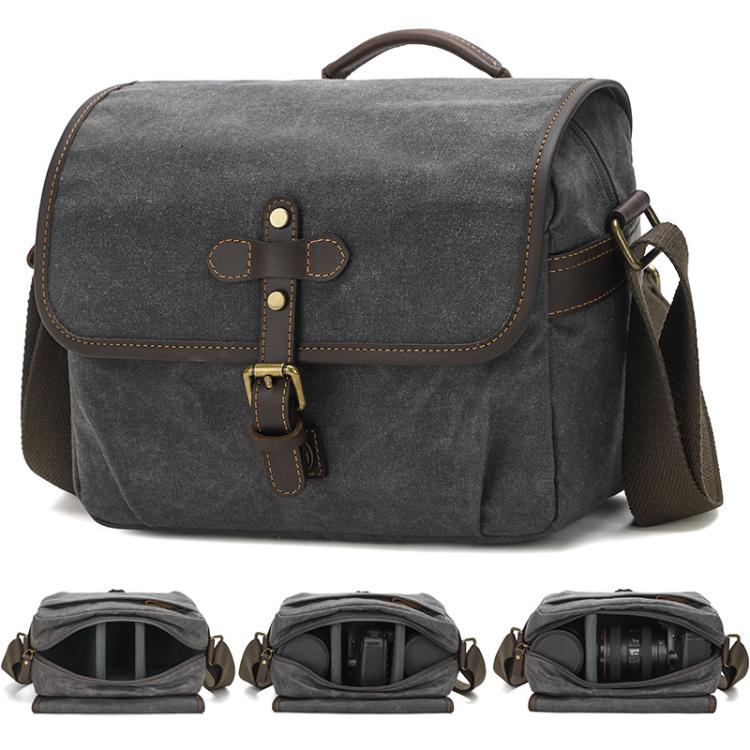 Bolso bandolera de lona encerada con divisores ajustables para fotografía DSLR y viajes., L Dusty Yellow, L Army Green, L Deep Gray, S Army Green, S Dusty Yellow, S Deep Gray