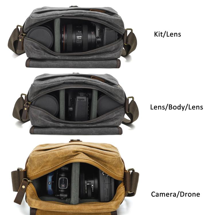 Bolso bandolera de lona encerada con divisores ajustables para fotografía DSLR y viajes., L Dusty Yellow, L Army Green, L Deep Gray, S Army Green, S Dusty Yellow, S Deep Gray