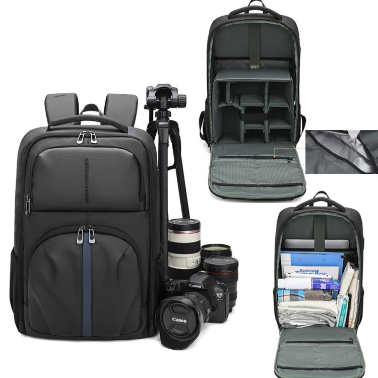 Mochila fotográfica QISEMIAN con inserto extraíble, zona de separación para ropa seca y húmeda, divisores personalizables para cámaras y portátil de 16 pulgadas.