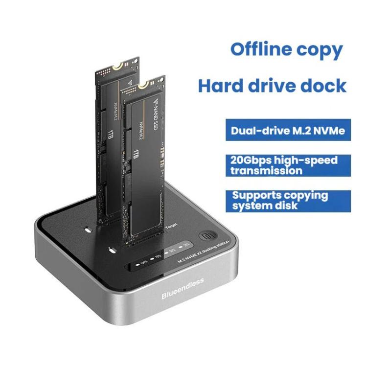 Carcasa para SSD NVMe de doble bahía Blueendless SD08, dispositivo de clonación sin conexión M.2, unidad de estado sólido de alta velocidad de 20 Gbps, US Plug, EU Plug, UK Plug