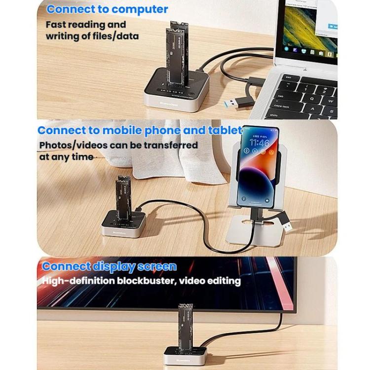 Carcasa para SSD NVMe de doble bahía Blueendless SD08, dispositivo de clonación sin conexión M.2, unidad de estado sólido de alta velocidad de 20 Gbps, US Plug, EU Plug, UK Plug