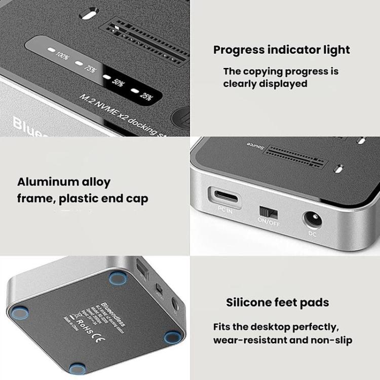 Carcasa para SSD NVMe de doble bahía Blueendless SD08, dispositivo de clonación sin conexión M.2, unidad de estado sólido de alta velocidad de 20 Gbps, US Plug, EU Plug, UK Plug