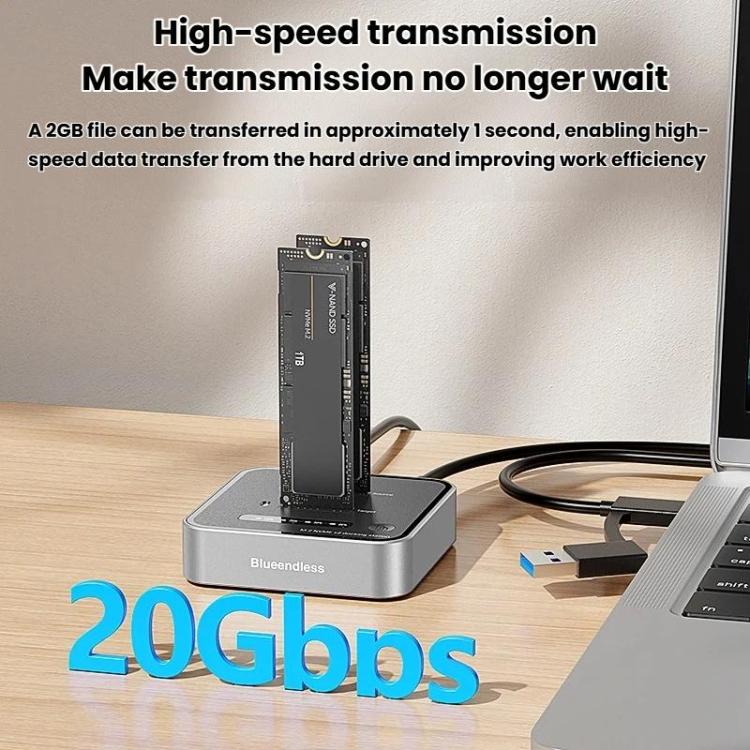 Carcasa para SSD NVMe de doble bahía Blueendless SD08, dispositivo de clonación sin conexión M.2, unidad de estado sólido de alta velocidad de 20 Gbps, US Plug, EU Plug, UK Plug