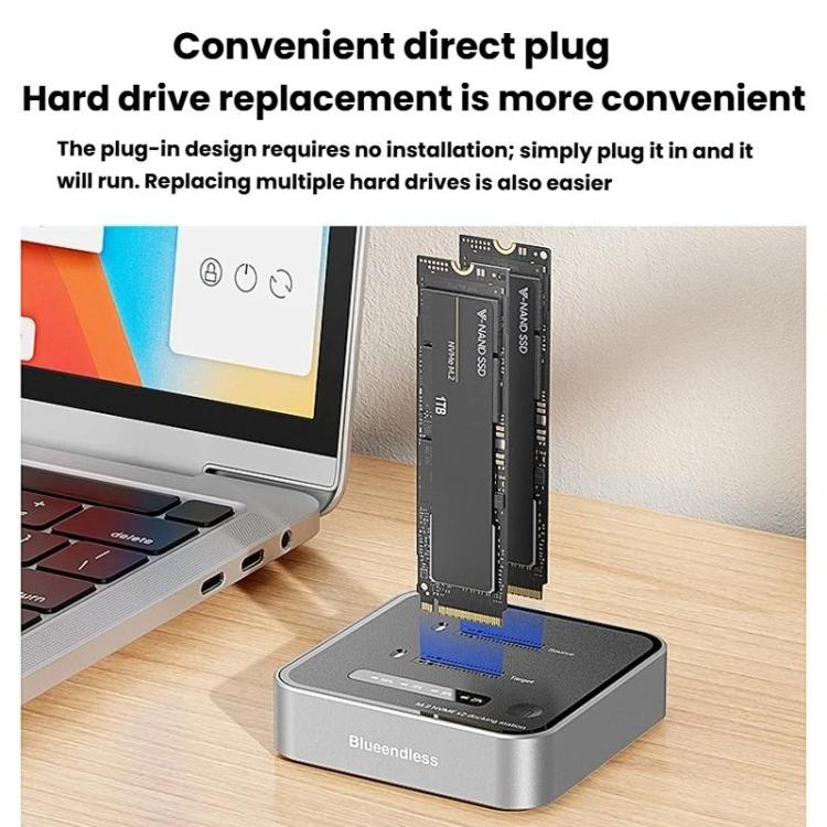 Carcasa para SSD NVMe de doble bahía Blueendless SD08, dispositivo de clonación sin conexión M.2, unidad de estado sólido de alta velocidad de 20 Gbps, US Plug, EU Plug, UK Plug