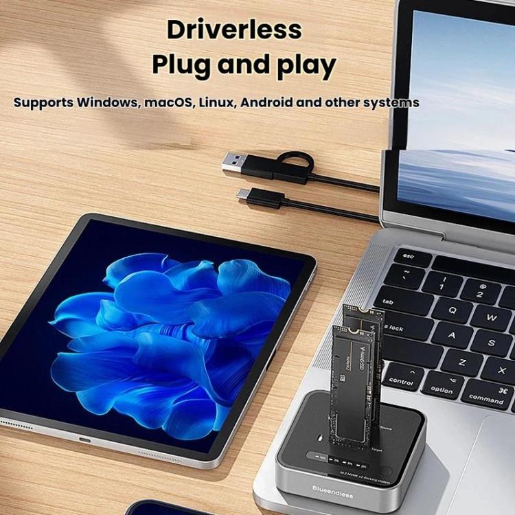 Carcasa para SSD NVMe de doble bahía Blueendless SD08, dispositivo de clonación sin conexión M.2, unidad de estado sólido de alta velocidad de 20 Gbps, US Plug, EU Plug, UK Plug