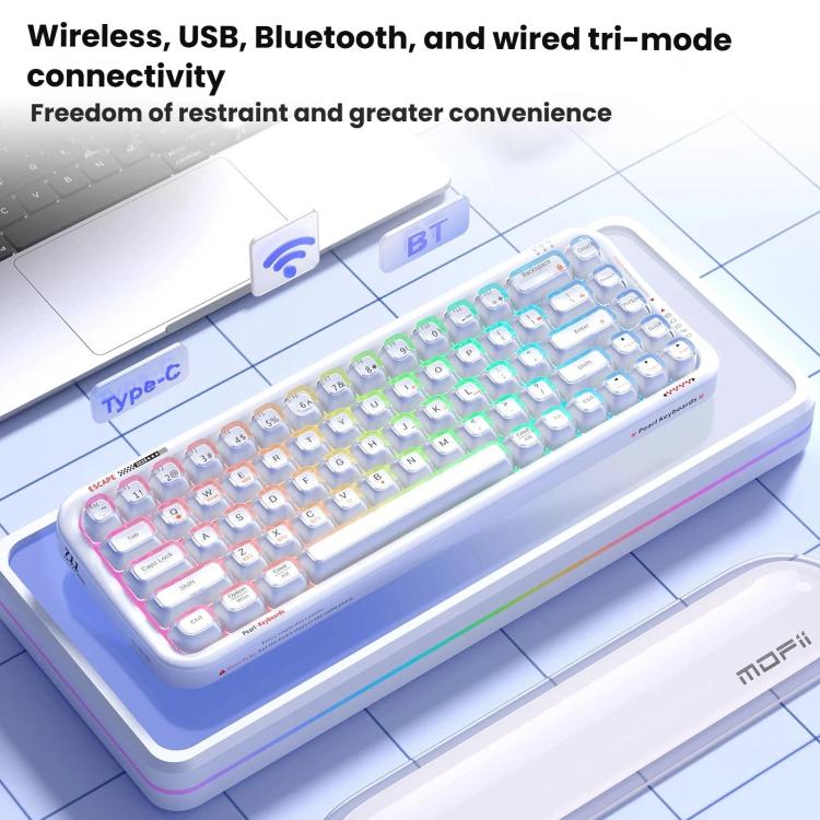 Teclado inalámbrico Bluetooth retroiluminado RGB MOFii 711 Pearl semitransparente de triple modo