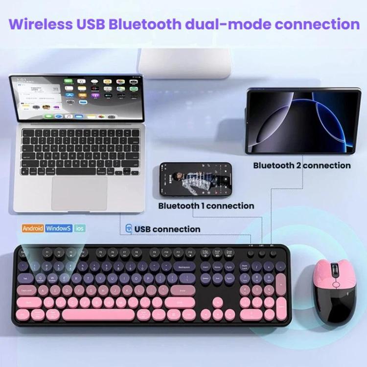 Conjunto de teclado y ratón inalámbricos MOFii Sweet Upgraded 2.4G+Bluetooth con carga dual y modo de carga.