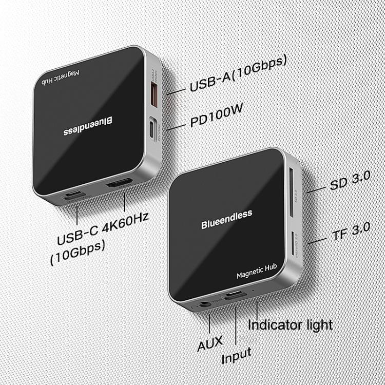 Adaptador divisor USB 3.2 magnético tipo C con concentrador 4K a 60 Hz para teléfono y tableta., Blueendless MC810 8 Ports, Blueendless MC710 7 Ports
